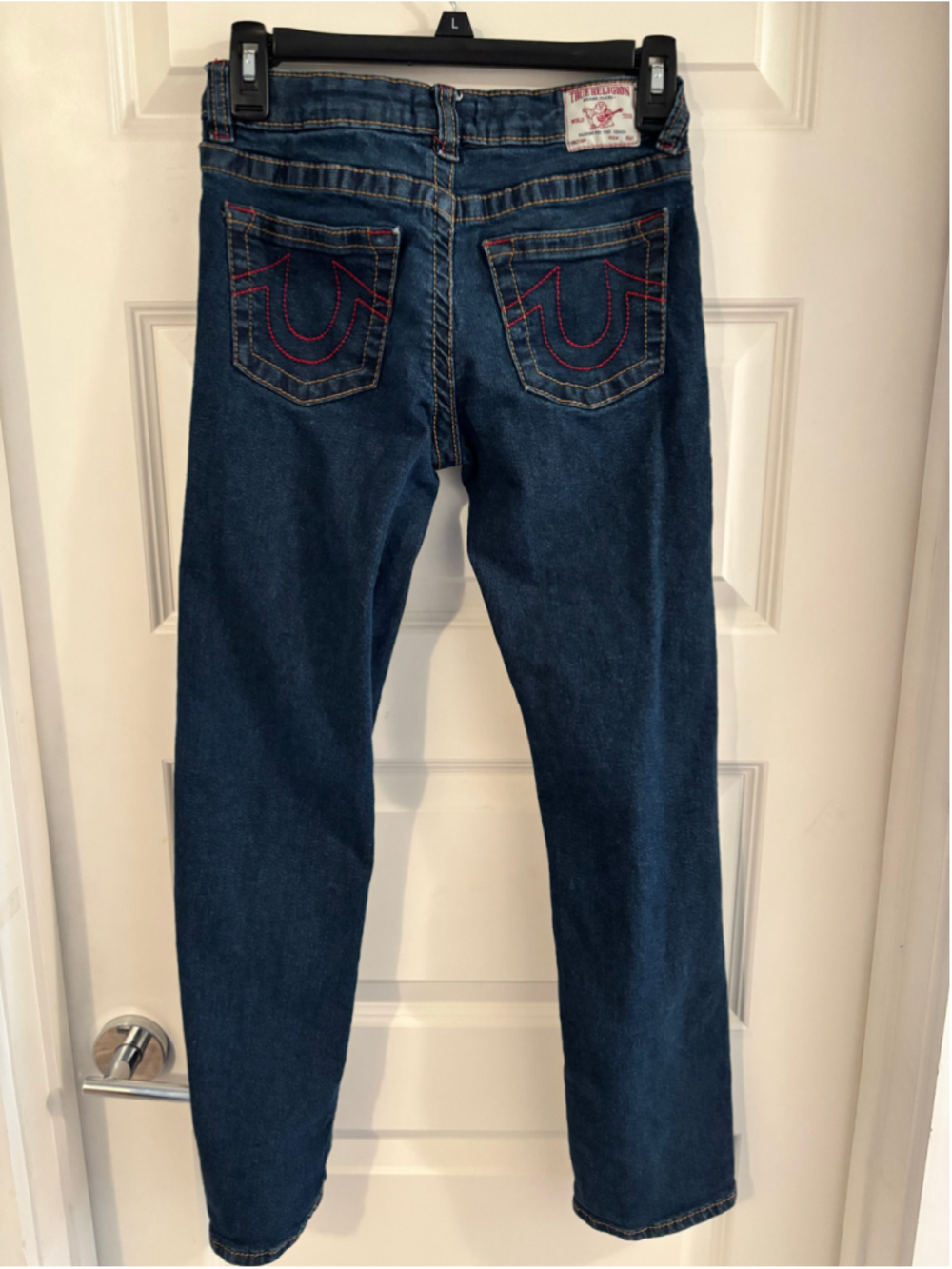 Men's True Religion Ricky Relaxed Straight Jeans, Size 14, Blue and Red - Picture 2 of 5